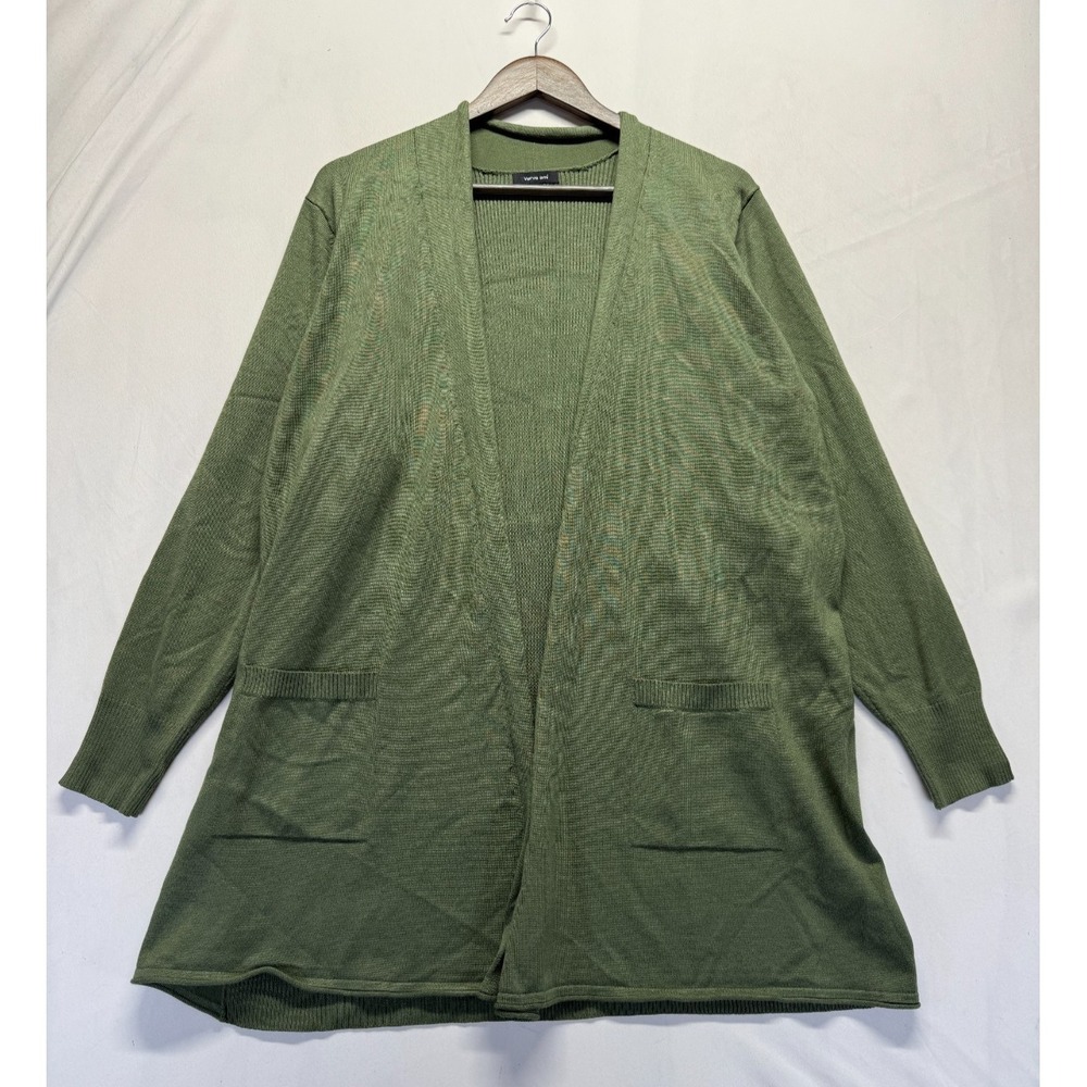 Verve Ami Cardigan Sweater Womens 2X Olive Green‎ Tight Knit Ribbed Open Front